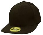 A dark green snapback cap featuring a flat brim and a logo sticker on the visor.