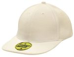 A premium white twill cap with a snapback and a round logo on the front.