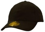A dark green cap with a rounded crown and a structured brim, featuring a logo on the front.
