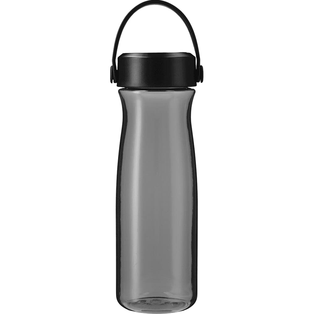 A drink bottle in a sleek black design with a transparent body and a handle, featuring a logo. Barrie Tritan Sport Bottle 700ml - Image 1