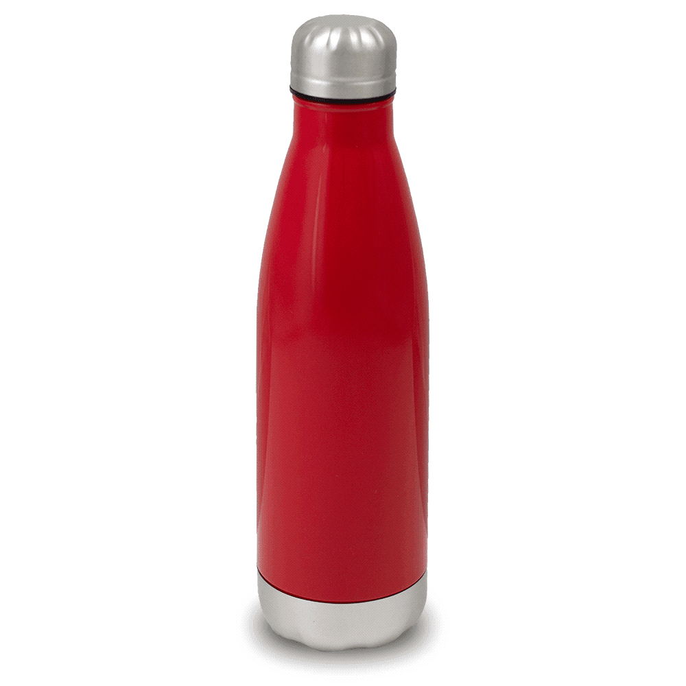 A drink bottle in vibrant red with a silver stainless steel cap, featuring a smooth surface and an integrated logo. Silo Single Wall Stainless 700ml Steel Bottle - Image 1
