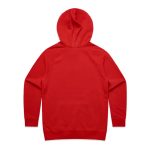A red hoodie with a hood and long sleeves. The back is plain with no visible logos or designs.