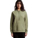 A green hoodie with a kangaroo pocket, featuring a drawstring hood and a casual fit. It has a logo on the front.