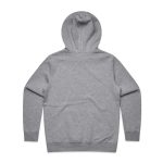 A grey hoodie with a spacious hood and long sleeves, featuring a back view design.