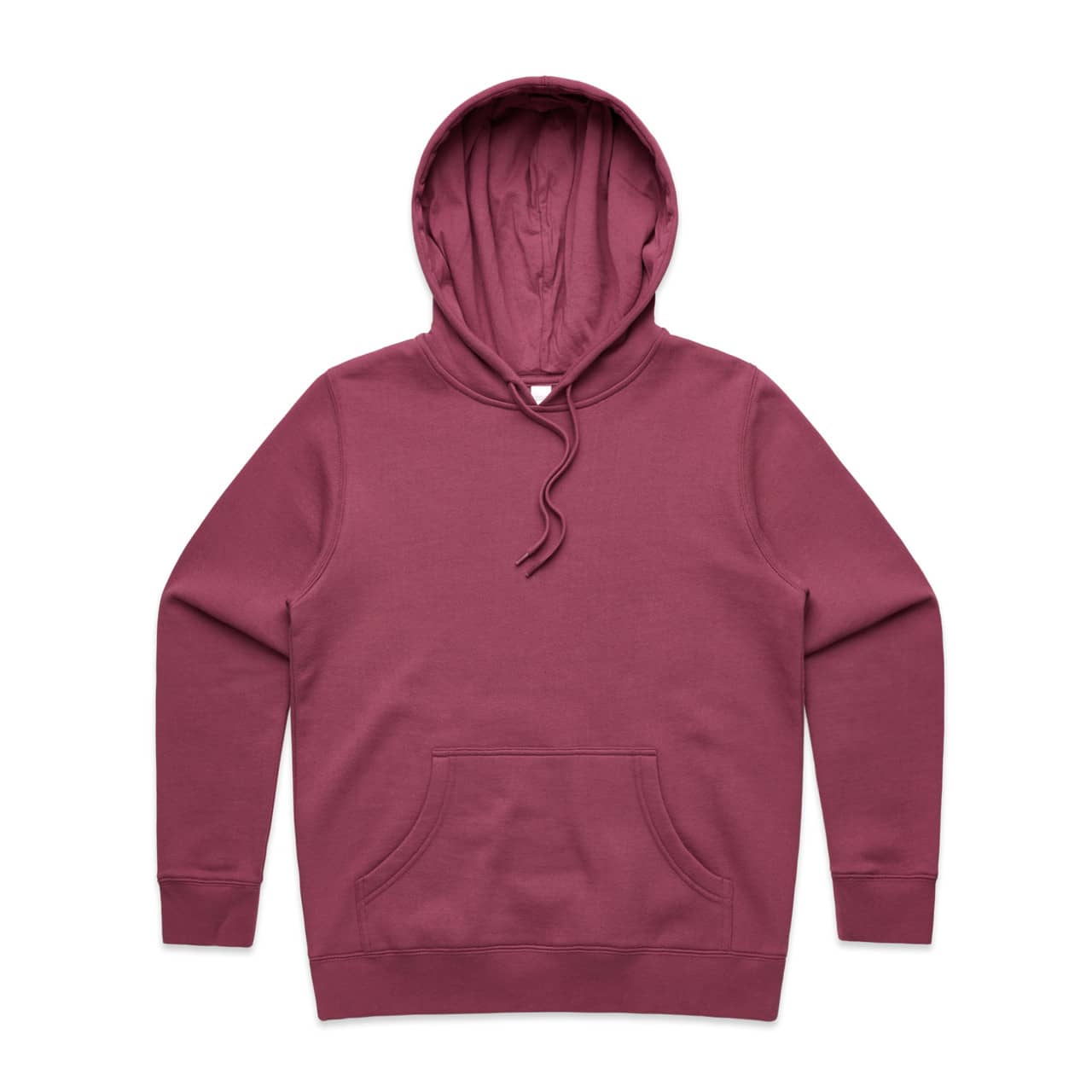A maroon hoodie featuring a front pocket and a hood, with an attached drawstring. It has a logo on it. A maroon hoodie featuring a front pocket and a hood, with an attached drawstring. It has a logo on it.