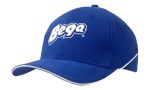 A blue cap with a white logo and crown piping along the brim. Features a structured fit.