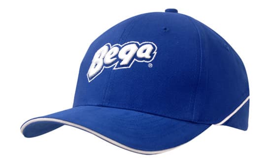 A blue cap with a white logo and crown piping along the brim. Features a structured fit. A blue cap with a white logo and crown piping along the brim. Features a structured fit.