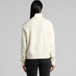A cream-coloured half zip crew jumper with a relaxed fit, featuring a sleek design and a branding logo.