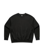 A black jumper with a crew neck design and long sleeves. It features a logo on the front.
