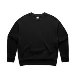 A black jumper with a crew neck design, featuring long sleeves and a relaxed fit. Includes a logo.