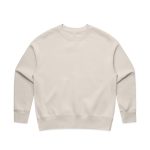 A light beige jumper with long sleeves and a round neckline, featuring a simple design and a logo.