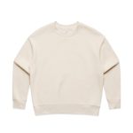 A cream-coloured jumper with long sleeves, featuring a simple design and a logo on the front.