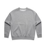A grey crew jumper with a relaxed fit and long sleeves, featuring a logo on the front.