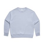 A light blue jumper featuring long sleeves and a crew neck design. It includes a small logo at the neckline.