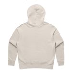 A beige hoodie with a hood and no visible branding, featuring a simple back design.