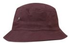 A maroon brushed sports twill bucket hat with a small logo detail.