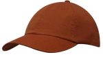 A cap in a rust brown colour with a curved peak and an adjustable strap at the back. It features a logo.