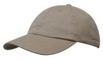 A beige cap made from washed chino twill with an adjustable strap and a logo on the side.