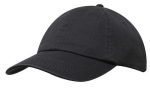 A black cap with a curved brim and stitching details. It features a logo on the front.
