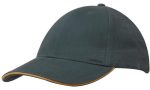 A dark green cap with a contrasting sandwich trim and a rounded brim. It features a logo on the front.