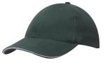 A green cap with a sandwich trim. The cap features a logo on the front and a curved brim.