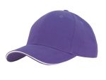 A purple cap with a sandwich trim and a logo on the front. The design features a classic baseball style.