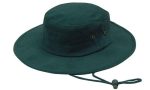 A dark green brushed heavy cotton hat with a wide brim and adjustable drawstring. It features eyelets for ventilation.