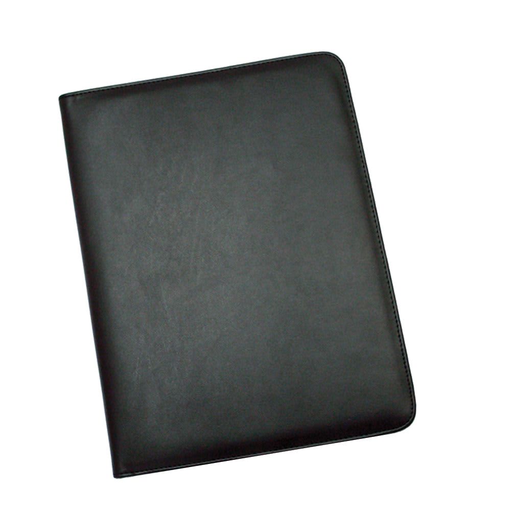 A4 Pad Cover in black, featuring a smooth leather-like finish and a branded logo on the front. A4 Pad Cover - Image 1