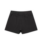 A pair of black sports shorts featuring a waistband and a small back pocket. The shorts have a simple design and logo.