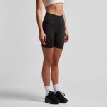 Active bike shorts in black, featuring a high waistband and a slim fit, displayed on a model.