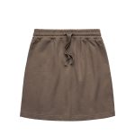 A khaki skirt with an elastic waistband and drawstring detail. It features a simple design and no visible logo.