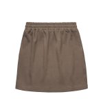 A khaki skirt with an elasticated waistband and a simple, casual design. It features no embellishments or patterns.