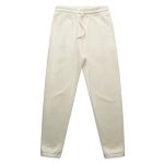 Cream-coloured track pants with an elastic waistband and two side pockets. The pants feature a logo.