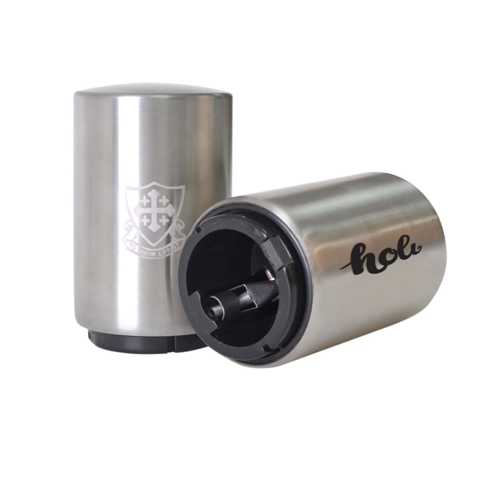 A drink bottle opener in a sleek stainless steel design, featuring a logo and a stylish finish. Beer bottle opener - Image 1