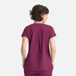 A women's dolman top in a rich plum colour, featuring a relaxed fit and short sleeves, with a back pleat detail.