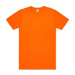 An orange work t-shirt featuring a logo, designed for safety and visibility.