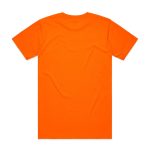 An orange work t-shirt featuring an unfinished back design and a logo on the neck area.