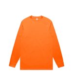 An orange long-sleeve t-shirt with a round neckline and a logo on the chest, ideal for workwear.