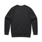 A dark grey jumper with long sleeves and a round neckline, featuring a plain back and no visible graphics.