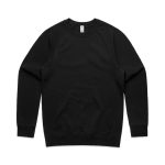A black jumper with long sleeves and a round neckline, featuring a logo.