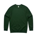 A green sweater featuring long sleeves and a round neckline, with a plain design and a logo tag.