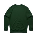 A green jumper with a simple design and raglan sleeves, featuring a logo on the back.
