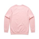 A pink jumper featuring a simple design with a crew neck and long sleeves, showcasing a back view.
