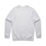 A grey jumper with long sleeves and a round neckline, featuring a logo on the front.