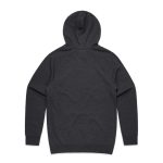 A dark grey hoodie with a hood and long sleeves, featuring a simple design. Includes a logo on the fabric.
