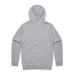 A grey hoodie with a hood and long sleeves, displaying a plain back view and no visible branding.
