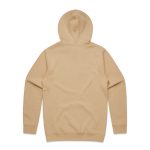 A beige hoodie with a hood and long sleeves, displayed from the back. The garment has a smooth texture.