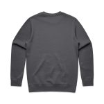 A grey hoodie featuring a simple design and a logo on the back.