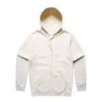 A cream Stencil Zip Hood jumper with a hood and front pockets, featuring a logo.