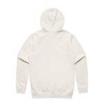 A light cream zip-up hoodie with a hood and long sleeves, featuring a plain back design.